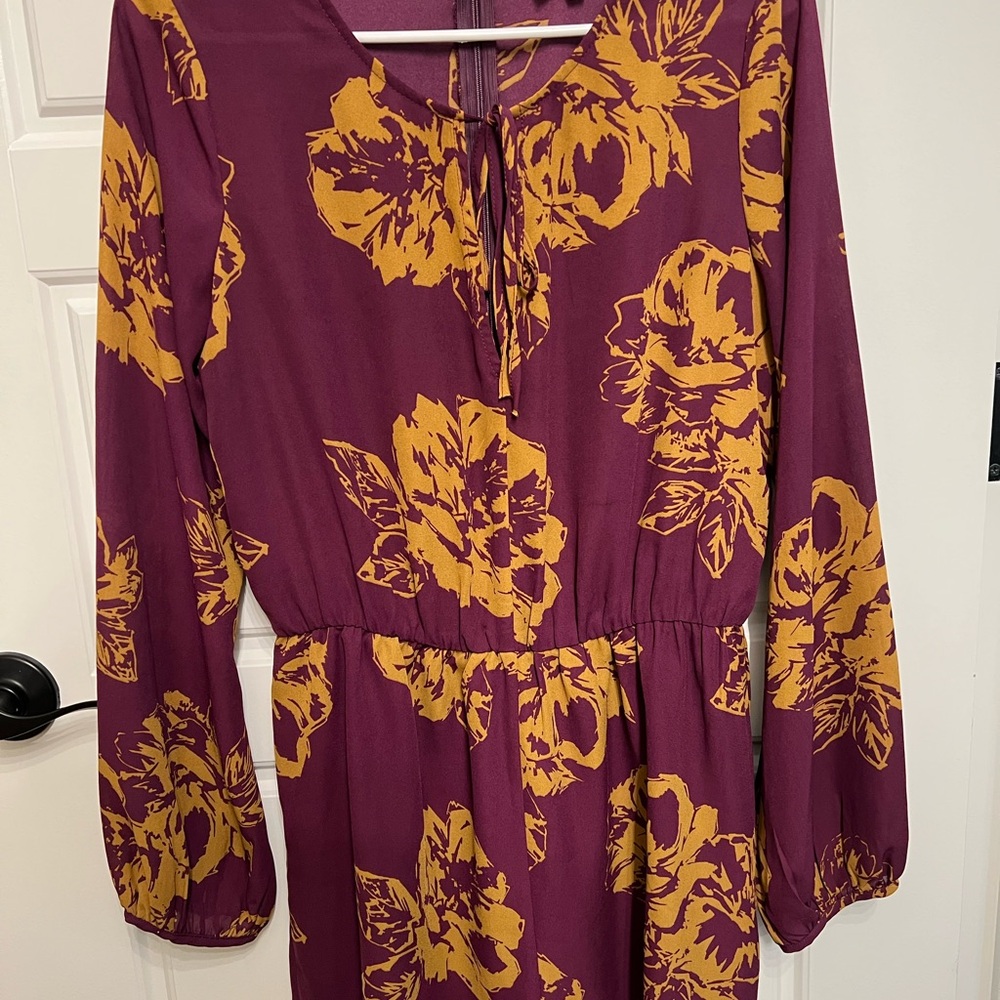 Everly Purple and Gold Floral Midi Dress